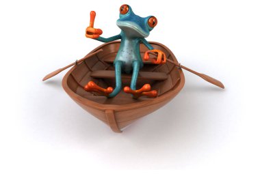 Tekne ile eğlenceli kurbağa - 3d İllüstrasyon 