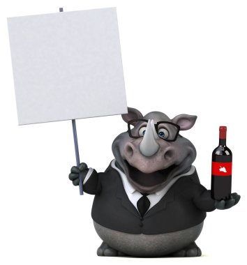 Şaraplı eğlenceli gergedanlar - 3D İllüstrasyon