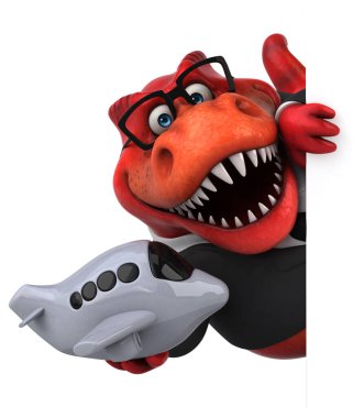 Eğlenceli Trex ile uçak - 3d çizim