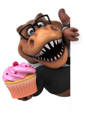 Kek ile eğlenceli Trex - 3D İllüstrasyon