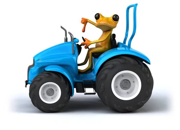 带牵引机的有趣青蛙 3D图解 — 图库照片