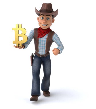 Bitcoin ile Eğlence Kovboyu - 3D İllüstrasyon