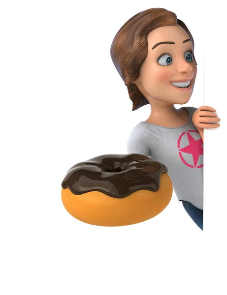 Прикольная Иллюстрация Девушки Подростка Пончиком — стоковое фото