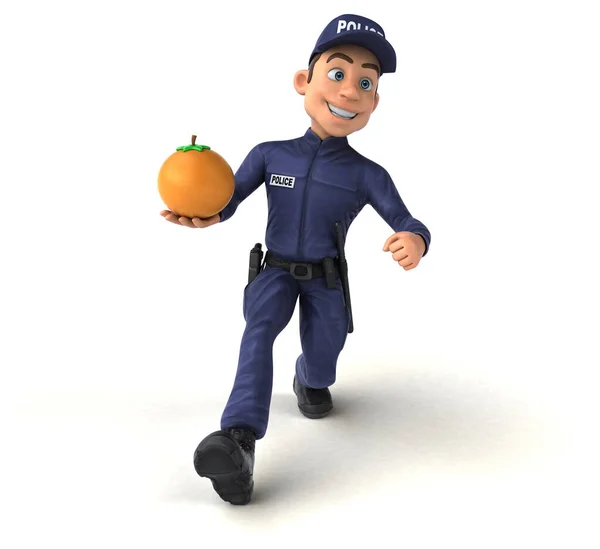 オレンジと漫画警察官の楽しい3Dイラスト — ストック写真