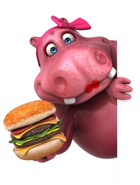 Hamburgerli Pembe Hippo - 3D Görüntü