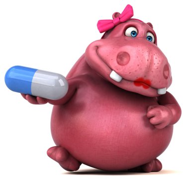 Haplı Pembe Su Aygırı - 3D Görüntü