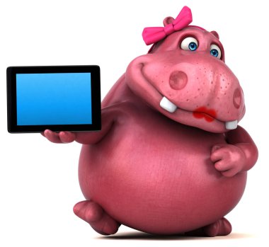 Tabletli Pembe Hippo - 3B Görüntü