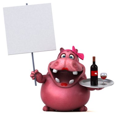 Şaraplı Pembe Su Aygırı - 3D Görüntü