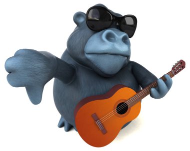 Gitarlı eğlenceli goril - 3D Görüntü