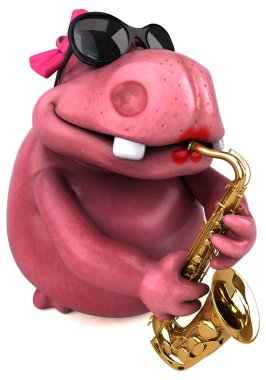 Pembe Hippo karakteri oynuyor - 3B Görüntü