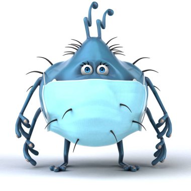 Maskeli bir karikatür mikrobunun eğlenceli üç boyutlu çizimi