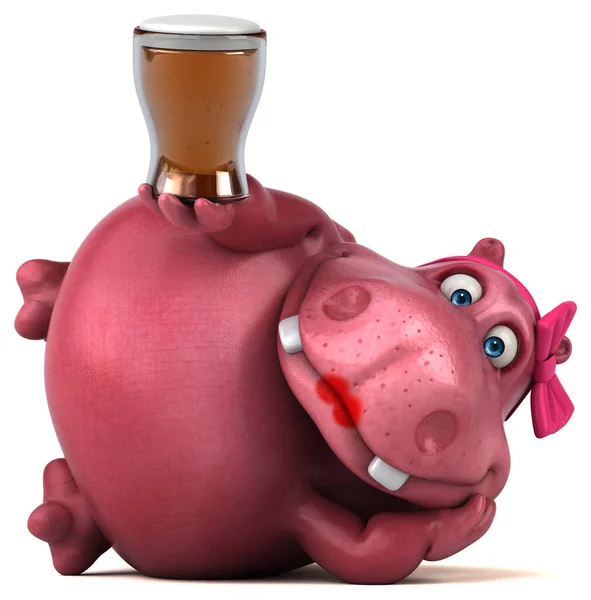 Pink Hippo Com Cerveja Ilustração — Fotografia de Stock