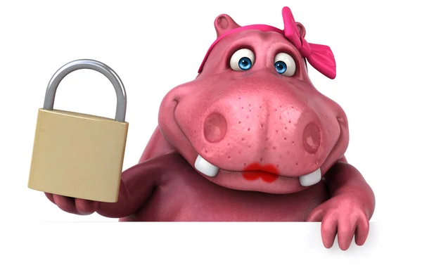 Pink Hippo Lock Illustration — 图库照片