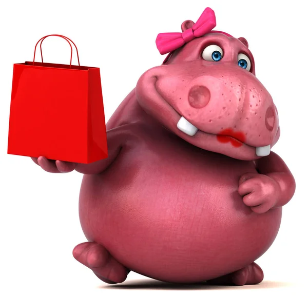 Pink Hippo Shopping Illustrazione — Foto Stock