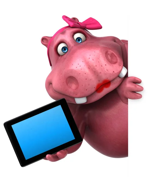 Pink Hippo Met Tablet Illustratie — Stockfoto