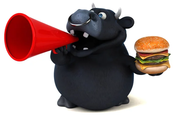 Schwarzer Bulle Mit Burger Illustration — Stockfoto