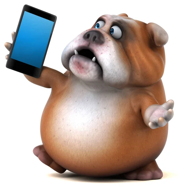 Divertido Bulldog Con Teléfono Ilustración — Foto de Stock