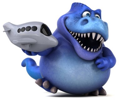 Uçakla eğlenceli dinozor - 3D Görüntü