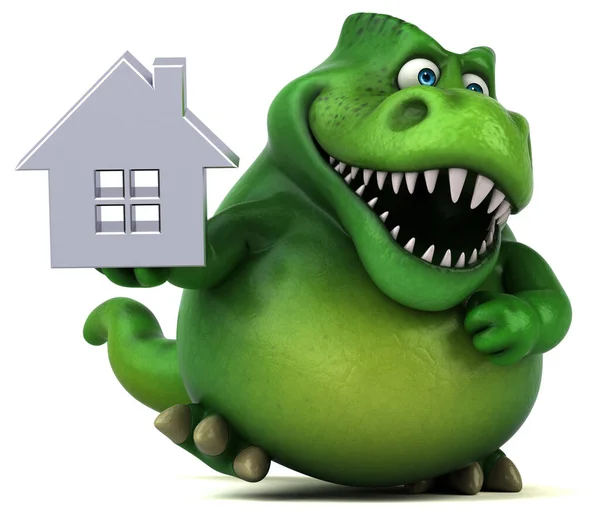 Leuke Dinosaurus Met Huis Illustratie — Stockfoto