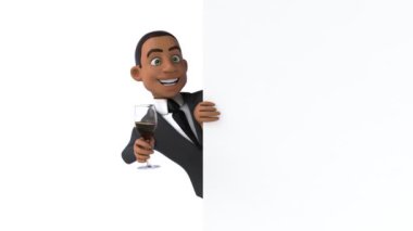 Şaraplı bir çizgi film karakteri iş adamının 3 boyutlu eğlenceli animasyonu.