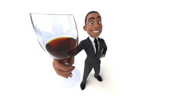 Fun Animation Einer Zeichentrickfigur Geschäftsmann Mit Wein — Stockvideo