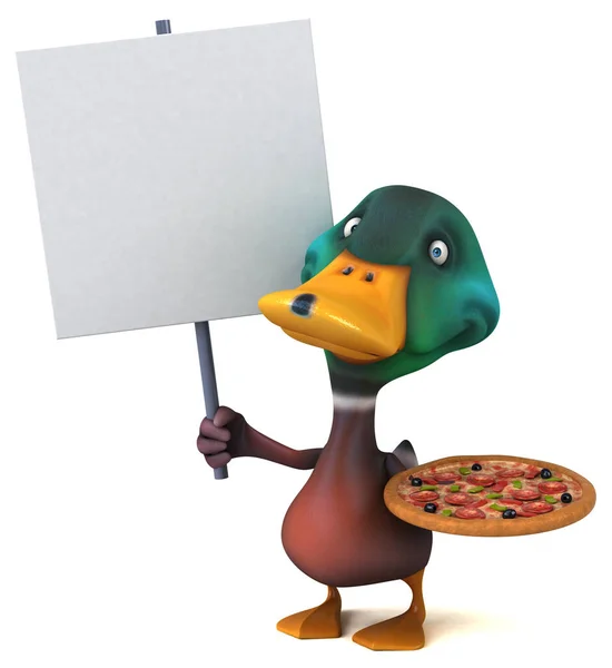 Pato Divertido Con Pizza Ilustración — Foto de Stock