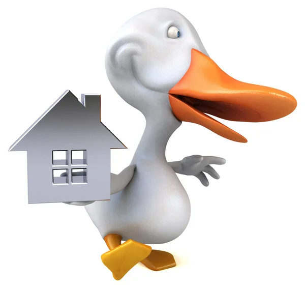 Divertido Pato Con Casa Ilustración — Foto de Stock