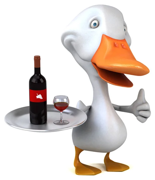 Divertido Pato Con Vino Ilustración —  Fotos de Stock