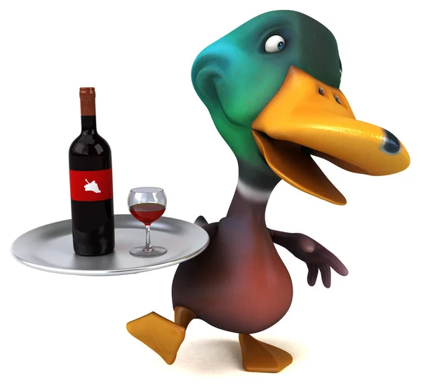 Divertido Pato Con Vino Ilustración —  Fotos de Stock