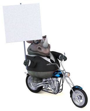 Motosikletli eğlenceli gergedan - 3D Görüntü