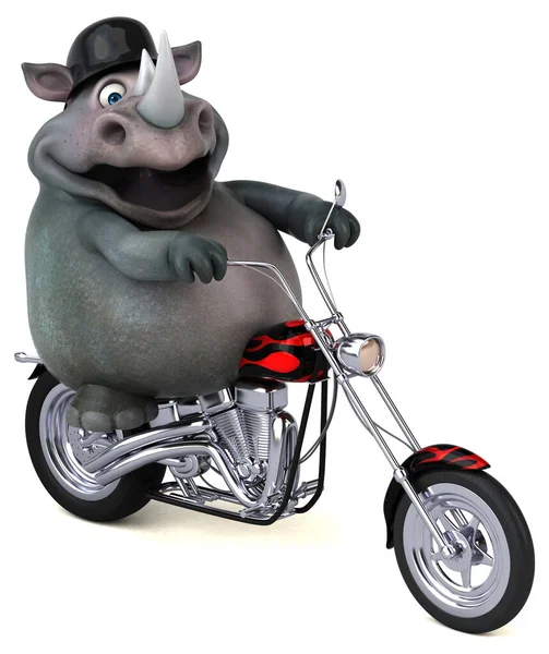 Rinoceronte bonito dos desenhos animados andando de moto
