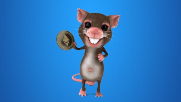 Personaje Divertido Ratón Con Criptomoneda Animación — Vídeo de stock