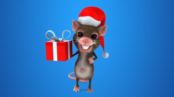 Personaje Divertido Ratón Con Regalo Animación — Vídeo de stock
