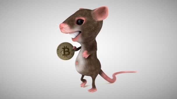 Rolig Mus Karaktär Med Bitcoin Animation — Stockvideo