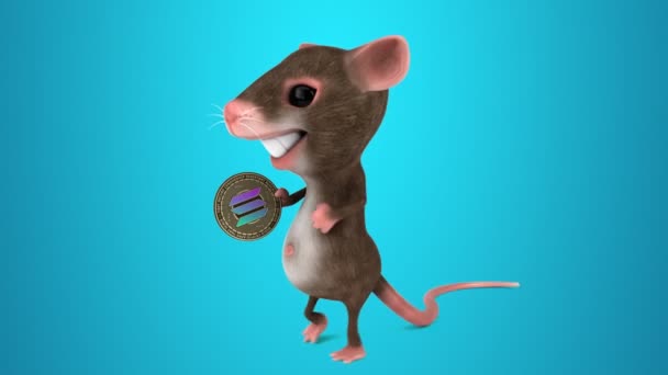 Spaßige Mausfigur Mit Kryptowährung Animation — Stockvideo