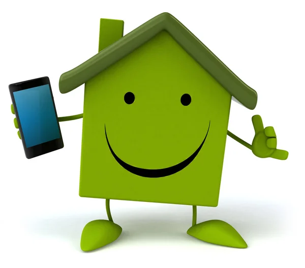 Zelený dům s smartphone — Stock fotografie