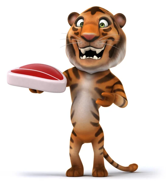 Fun tiger with steak — Stock Photo, Image