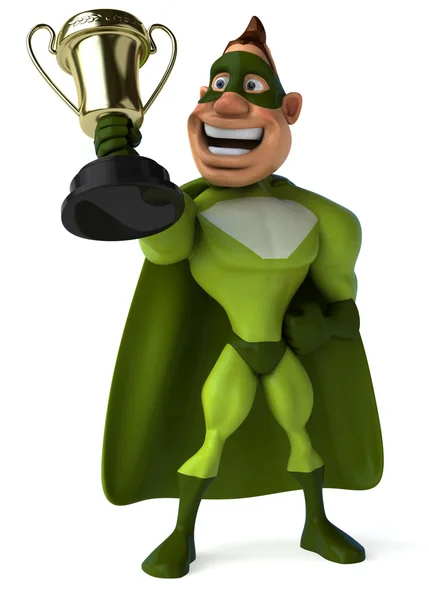 Fun superhero with trophy — Stock Photo, Image