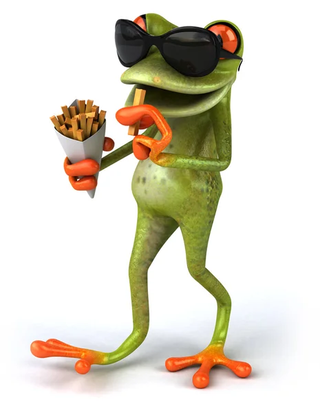 Fun frog with french fries — Stock Photo, Image