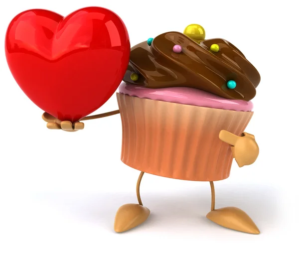 Cupcake met rood hart — Stockfoto