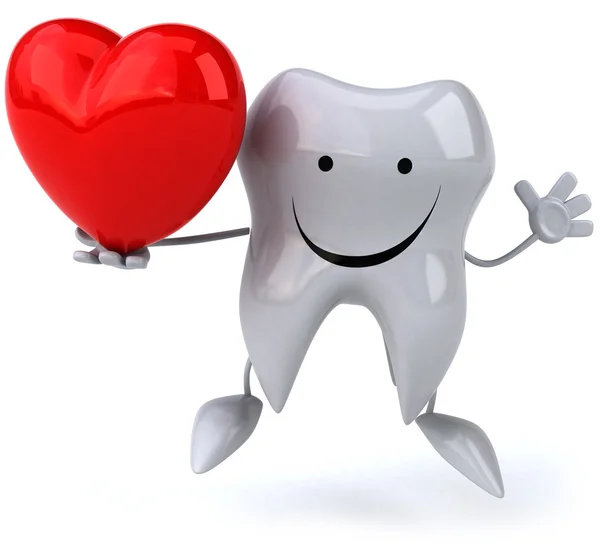 Fun tooth with red heart — Stock Photo, Image