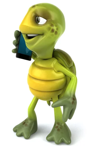 Веселая черепаха со смартфоном — стоковое фото