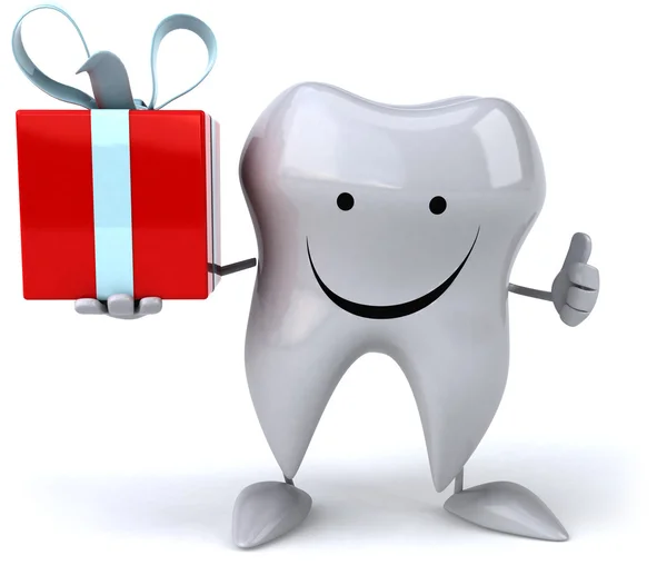 Fun tooth with gift — Stock Photo, Image