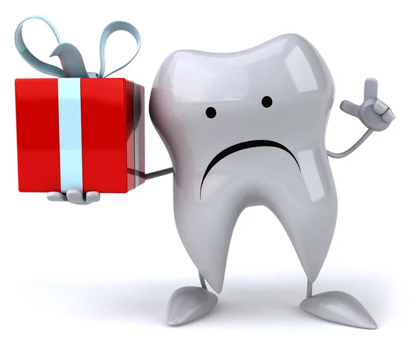 Fun tooth with gift — Stock Photo, Image