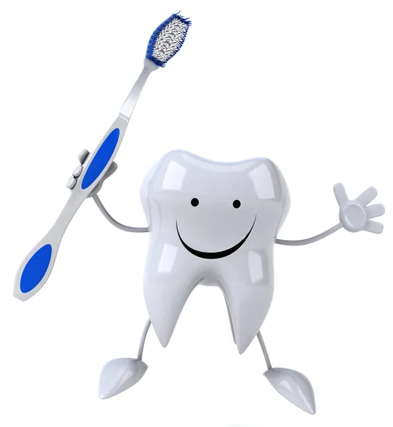 Забавный зуб с зубной щеткой — стоковое фото