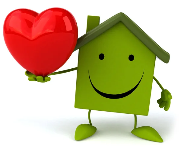 Groen huis met rood hart — Stockfoto