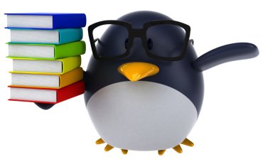 Fun penguin with books clipart