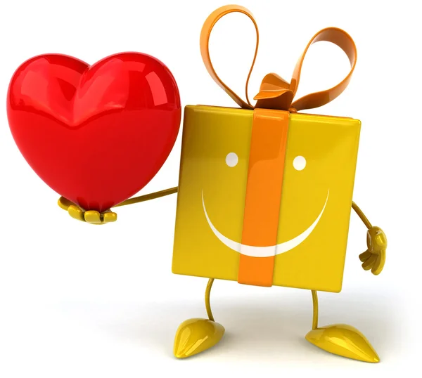 Fun gift with red heart — Stock Photo, Image
