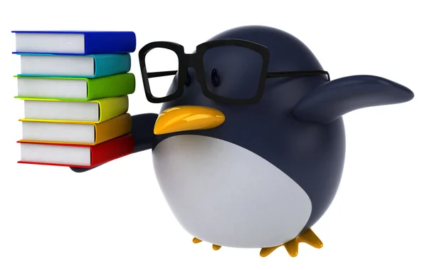 Zábava tučňák s knihami — Stock fotografie