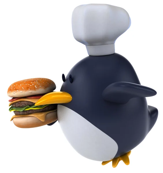 Fun penguin and burger — Stock Photo, Image